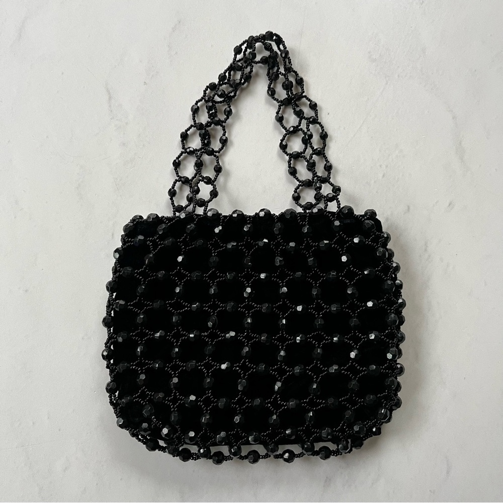 Black Velvet & Beaded Double Handle Evening Mini Bag
